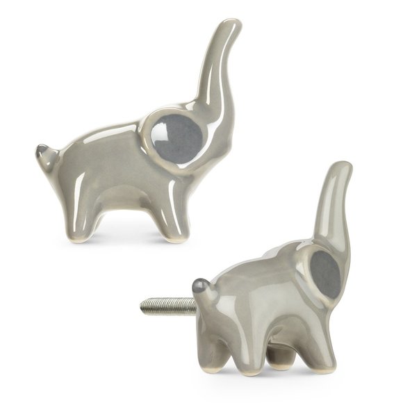 (Set of x2) Elephant Ceramic Pull / Knobs - Picture 1 of 5
